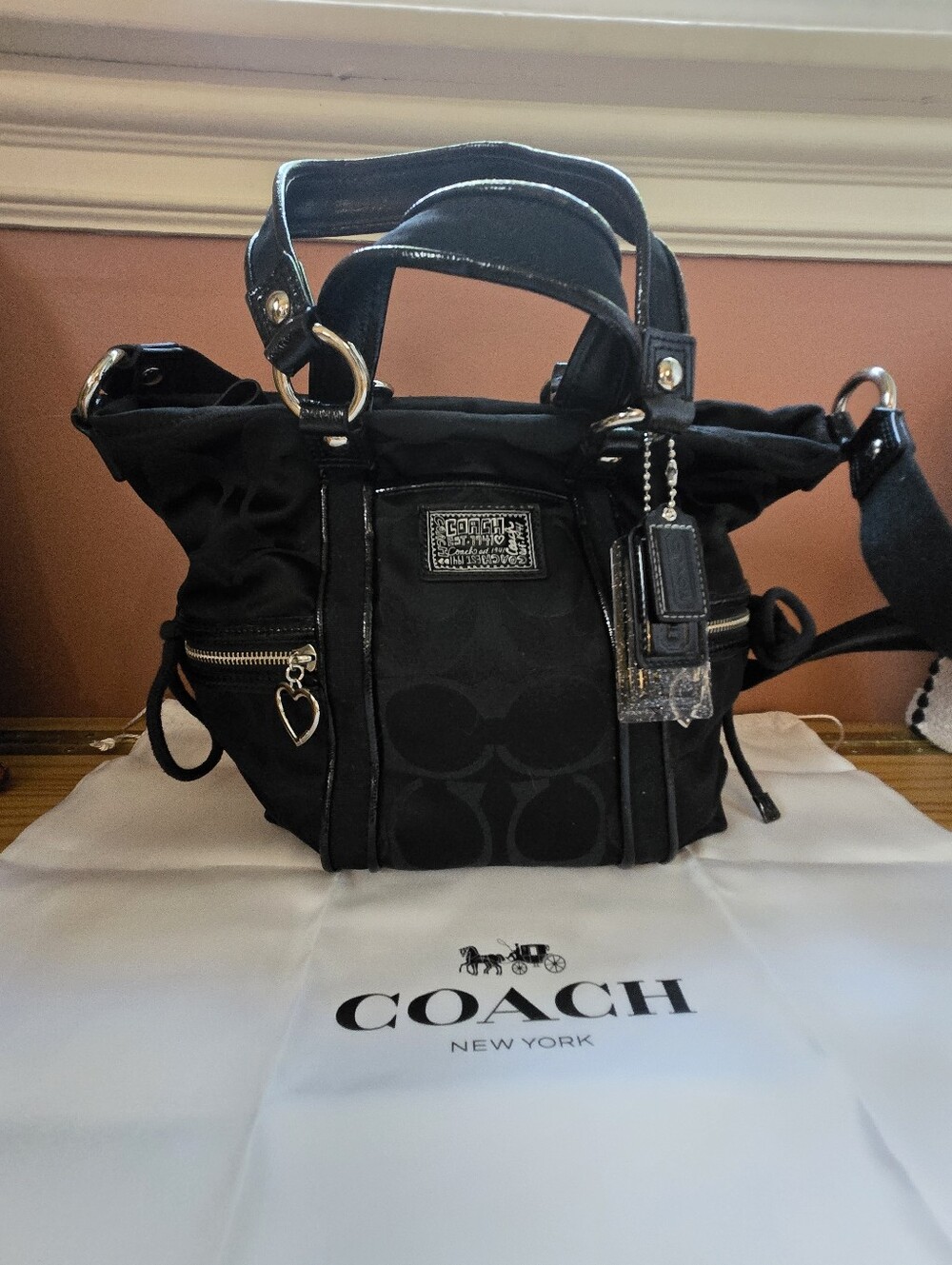 Coach Black Signature Canvas Convertible Shoulder Satchel